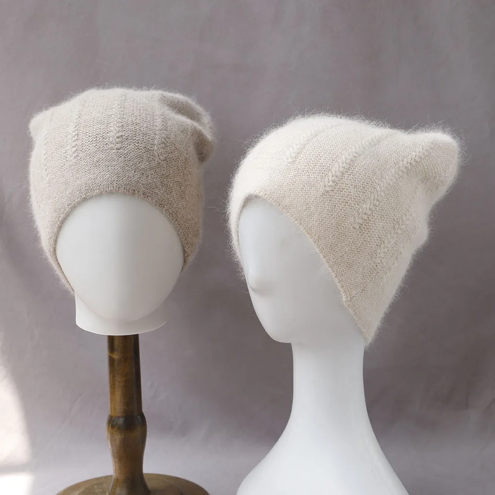 

Hat Women Winter Beanie Angora Knit Slouchy Cap Autumn Warm Solid Color Skiing Accessory For Sports Outdoor