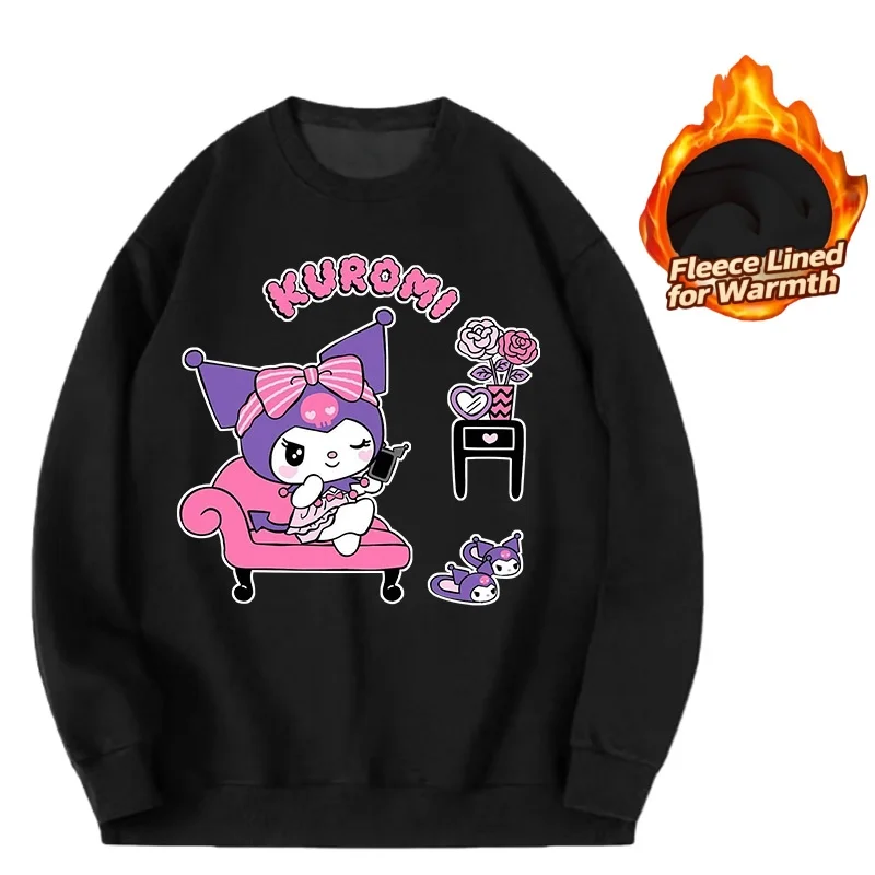 

Sanrio Series Printed Crew Neck Long-Sleeve Top, Cute and Warm Fleece-Lined Crew Neck Long-Sleeve T-Shirt, 100% Cotton