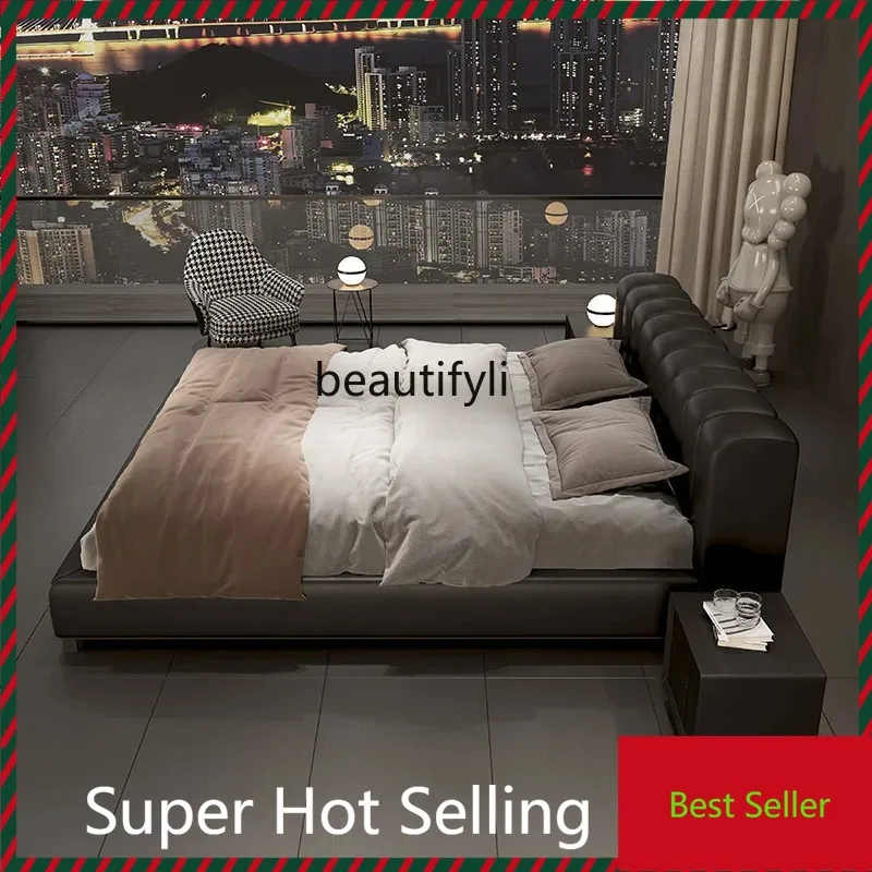 

QQ132 Italian minimalist leather bed piano key bed 1.8 meters 1.5 meters double master bedroom first layer leather bed