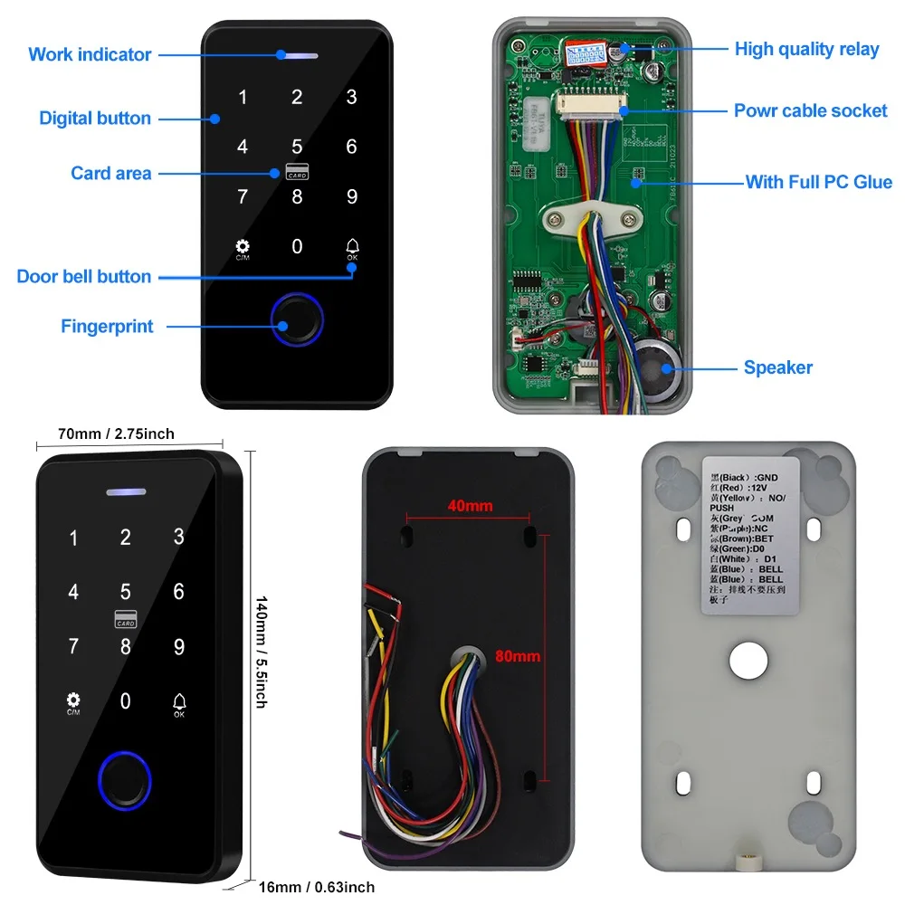 NFC Bluetooth Tuya APP Fingerprint Access Control System Waterproof RFID Keypad 13.56MHz with Magnetic Door Lock Switch Full Set