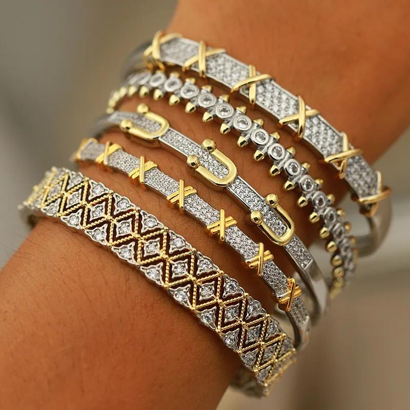 New Sight Design Crystal Letter Bangles&bracelets for Women Fashion Brand Jewelry Zirconia Cross Geometric Bangles Accessories