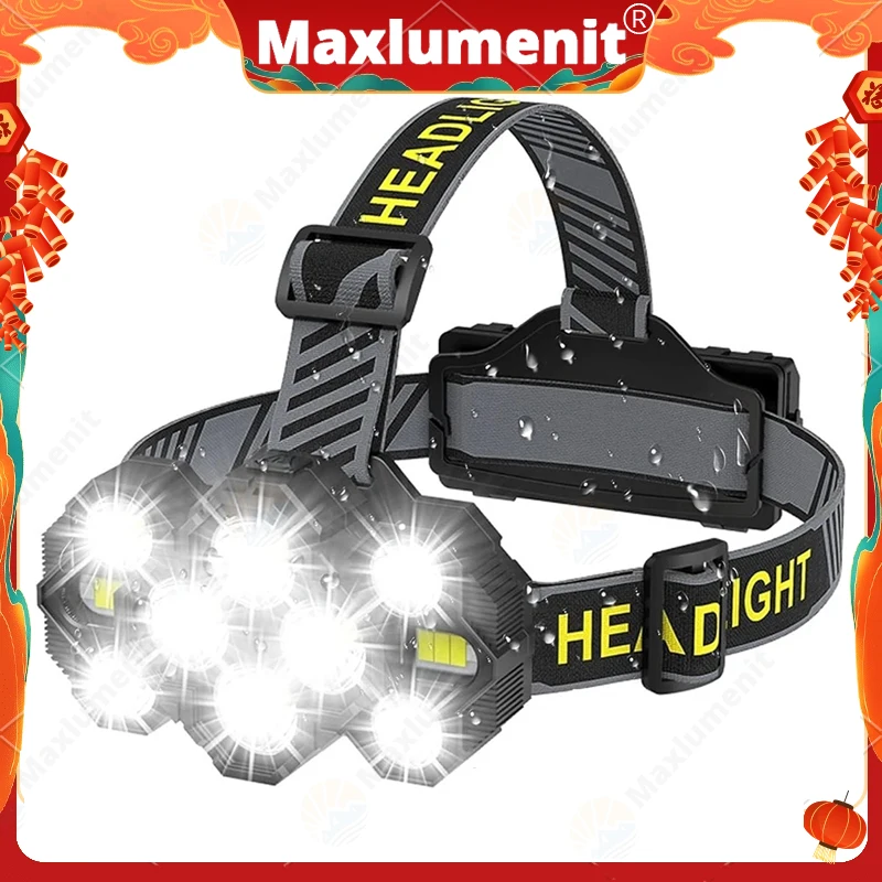 

2000 Lumen Bright Headlamp Usb Rechargeable 10 Led Head Lamp 8 Modes Head Light With Red Light Waterproof Flashlight Headlight