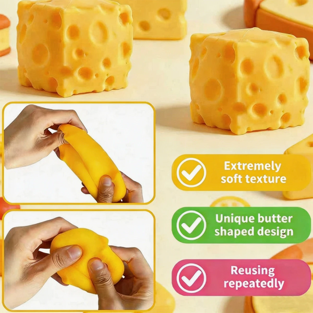 1/3/5個入り 5cm チーズスクイーズトイ フィジェット - Fidget Cube Original のレビューと価格