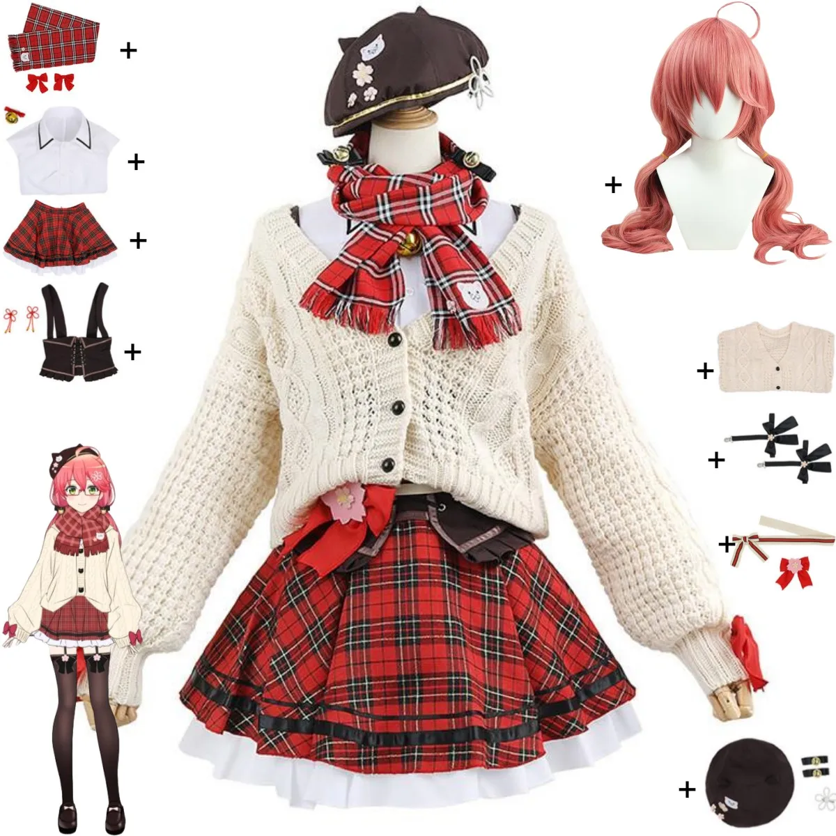 YouTuber VTuber Hololive Sakura Miko Elite Cosplay Costume Wig Anime Witch Uniform Sweatshirt Halloween Stage Performance Suit