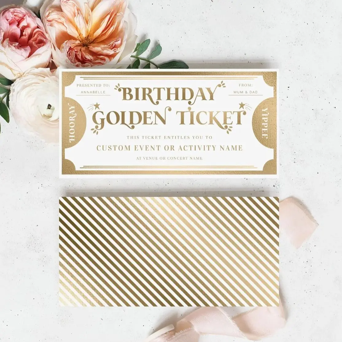 Custom Golden Ticket Custom Gift Voucher Printable Birthday Gift Certificate Unisex Birthday Printable Present Coupon card