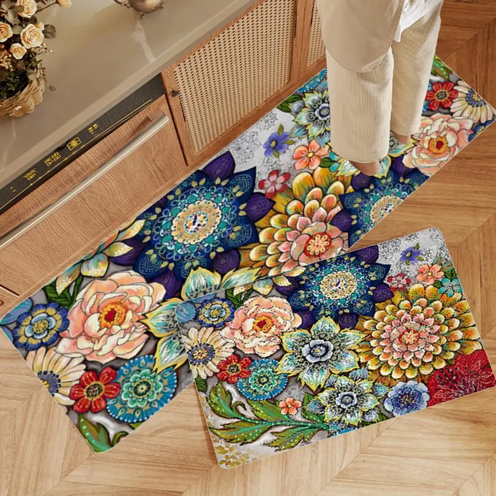 Kitchen Rug Door Carpet Floral Print Kitchen Carpets Vibrant Color Wear Resistant Non slip Mats for Easy Anti fouling Protection