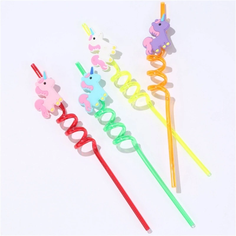 4pcs Reusable Unicorns Drinking Plastic Straws Birthday Party Supplies for Kid