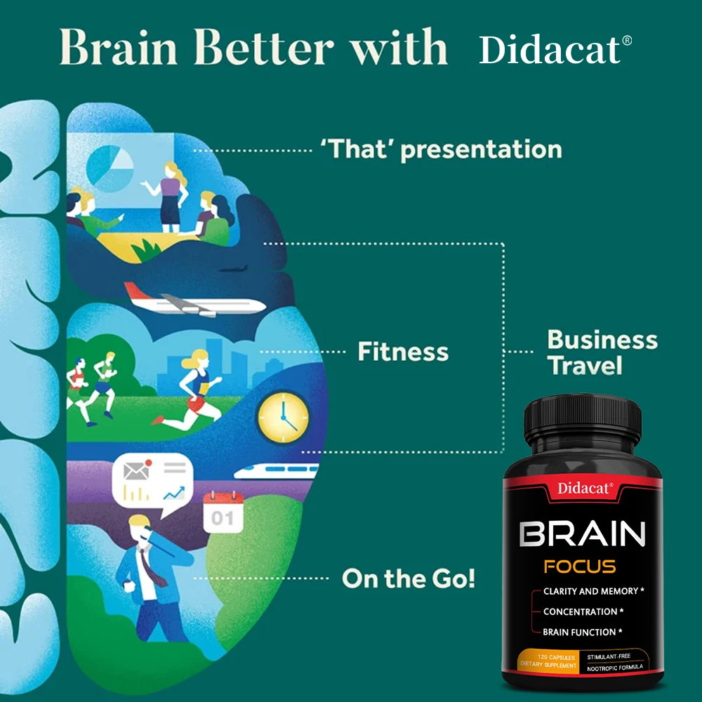 Brain Booster, Supports Focus, Clarity, Memory, Cognitive Function, Energy Levels, Relieves Fatigue, Mushroom Complex Supplement