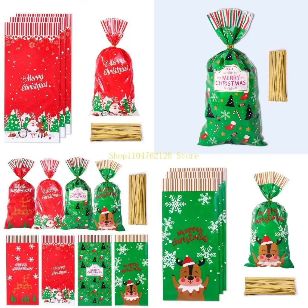 Bolsas golosinas navideñas, bolsa almacenamiento galletas colorida 50 piezas bolsas dulces Navidad portátiles