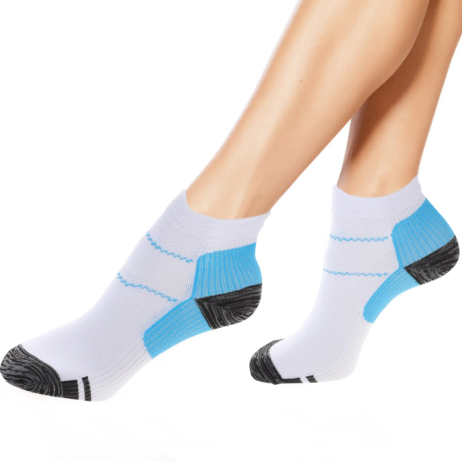 

Compression Socks Pair Blue White Nylon One Size for Plantar Fasciitis Heel Arch Pain Relief Cushioned Sole Daily Sports