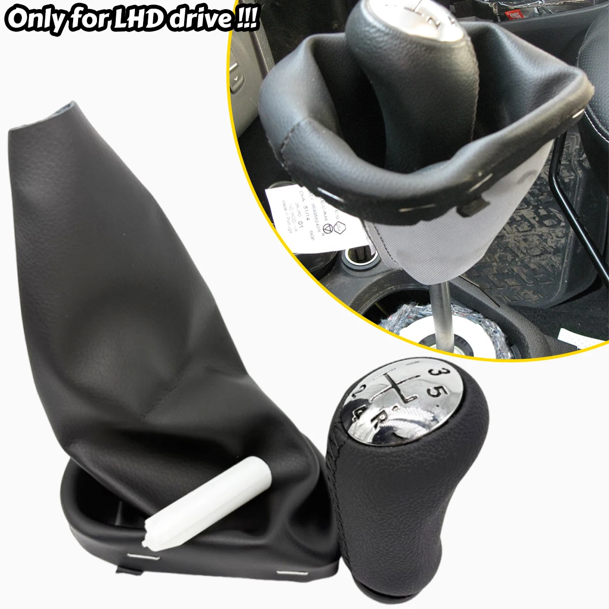 

3PC for Renault Logan II 2012-2022 Gear Shift Knob Gaiter PU Leather Cover Pen Dustproof Frame Repair Kit Accessories Gearstick