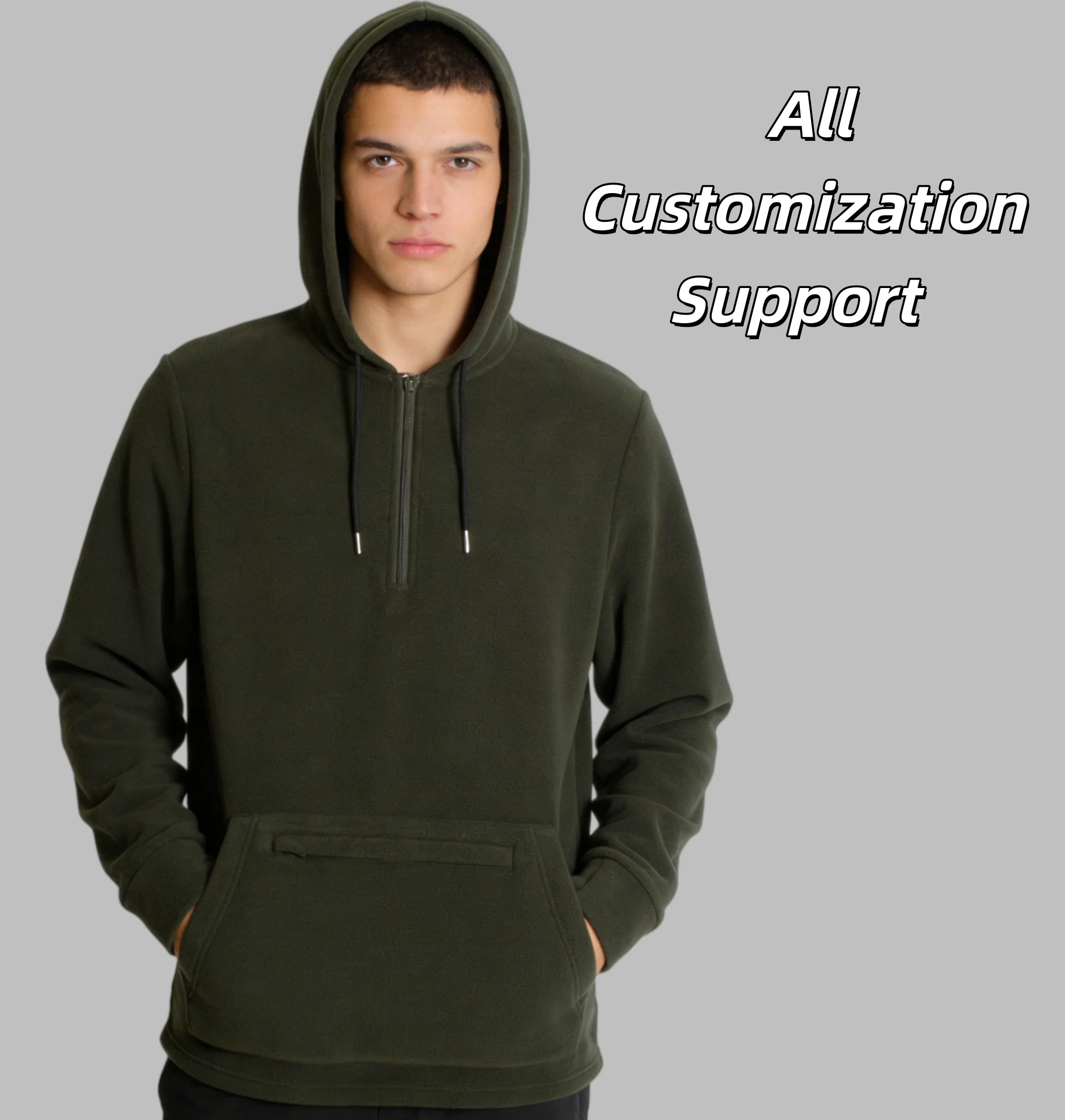 Mens Polyester Fleece Quarter Zip Hoodie Outdoor Hiking Sportswear Countrywear Wear Agricultural Workwear Farming Apparel