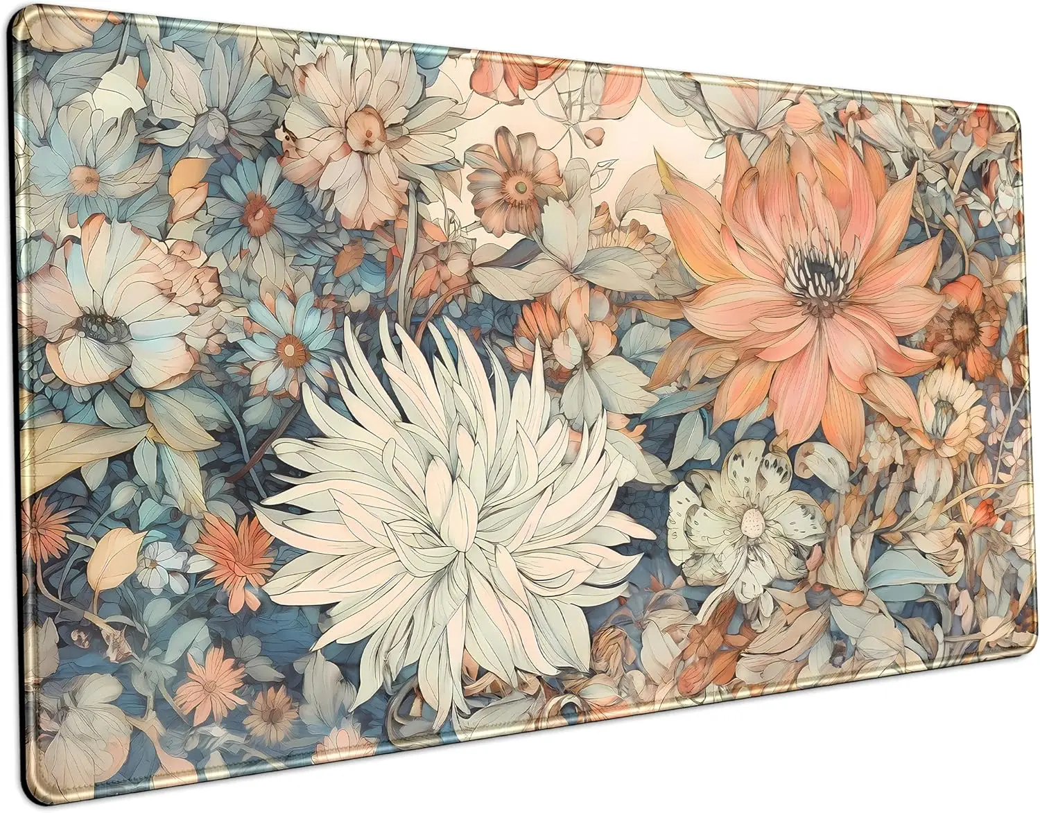 Retro Japanese Floral Desk Mat – Boho Aesthetic XXL Extended Mouse Pad for Women, Large Keyboard & Mouse Mat for Office & Gaming
