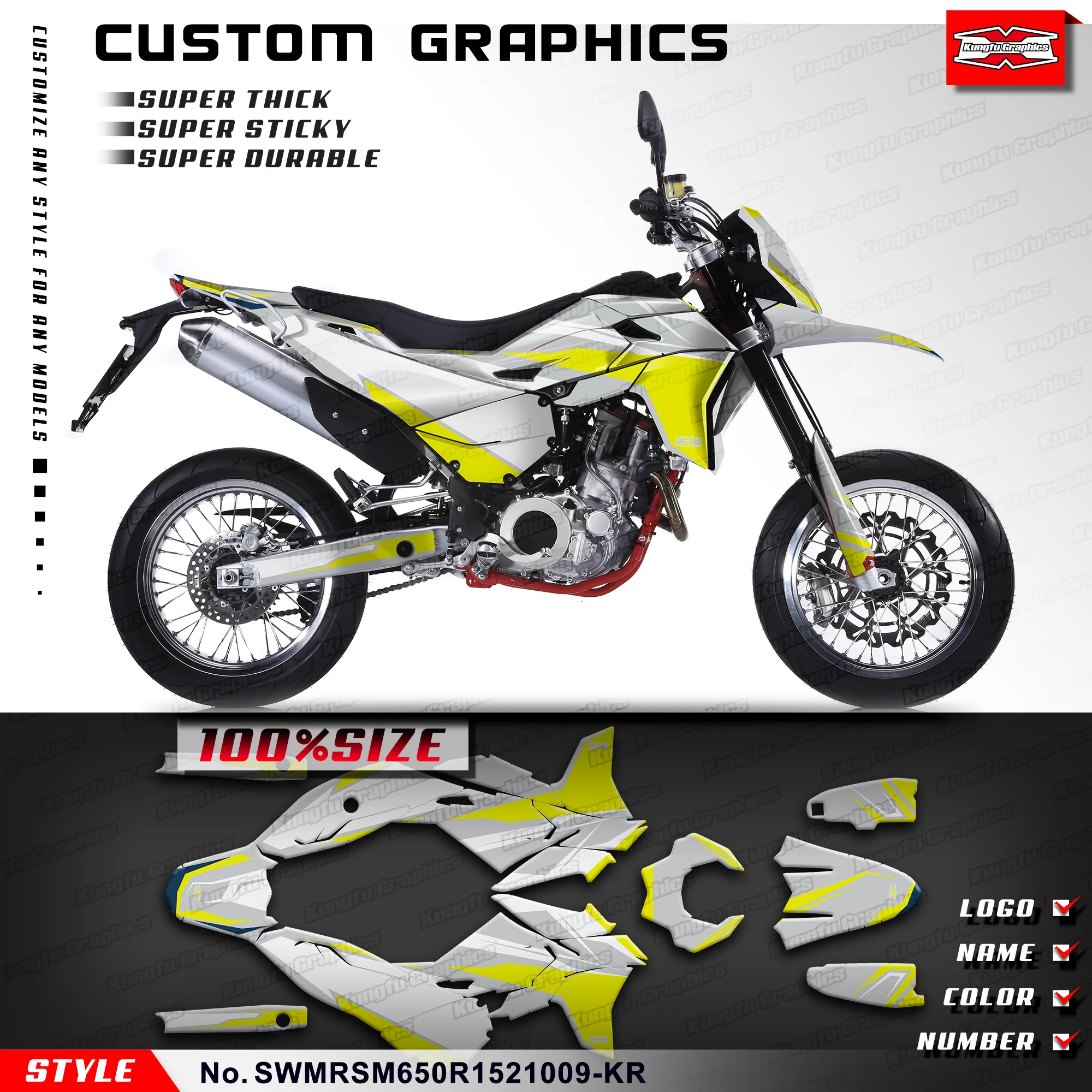 

KUNGFU GRAPHICS Decals Stickers Set for SWM SM650R RS650R Enduro Supermoto 2015-2021 Restyle, SWMRSM650R1521009-KR