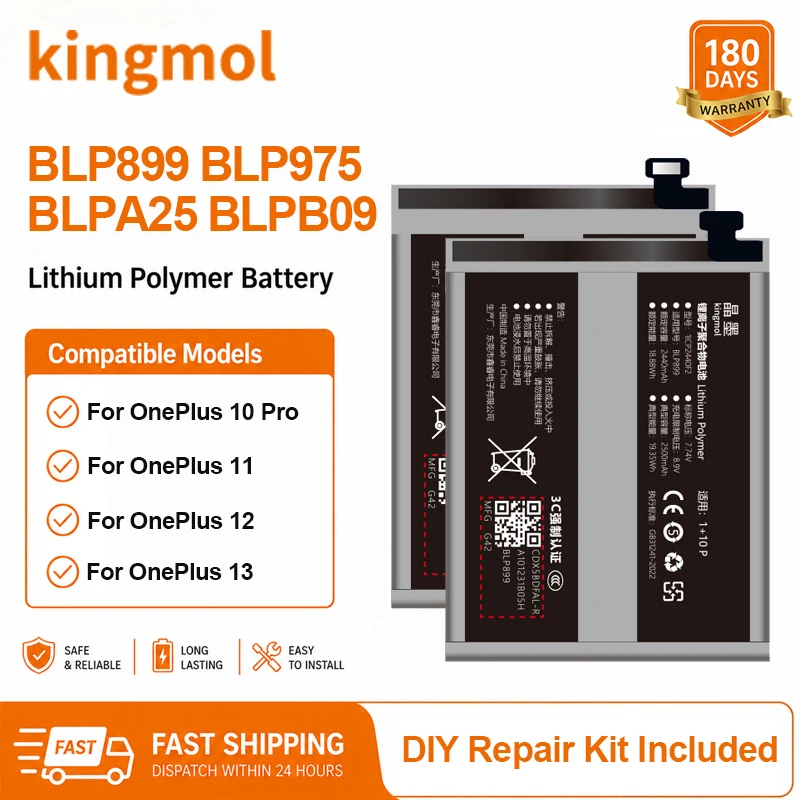 Kingmol 0 Cycle Battery BLP899 BLP975 BLPA25 BLPB09 For OnePlus 10 Pro 11 12 13 Reliable CE Safe Replacement Lithium Battery