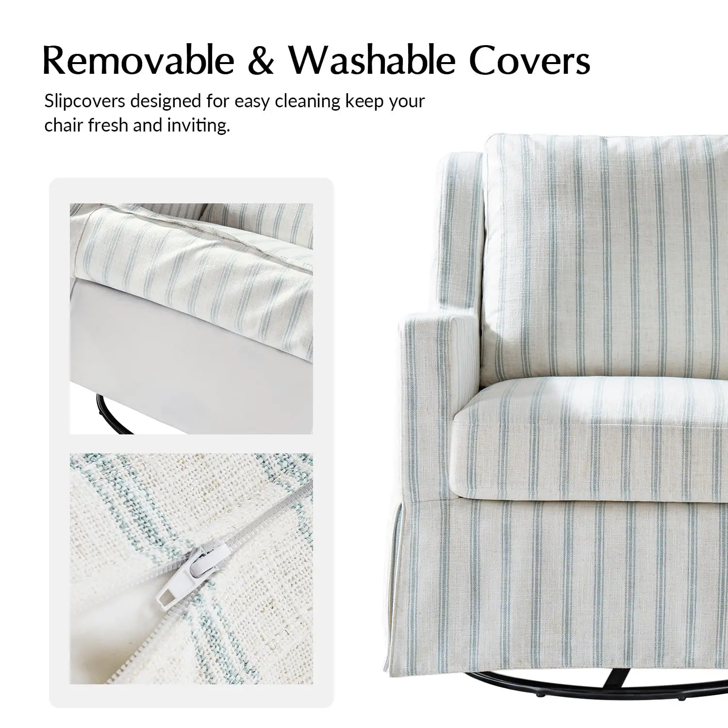 Swivel Rocker Chairs with Washable Slipcover Set of 2, Blue