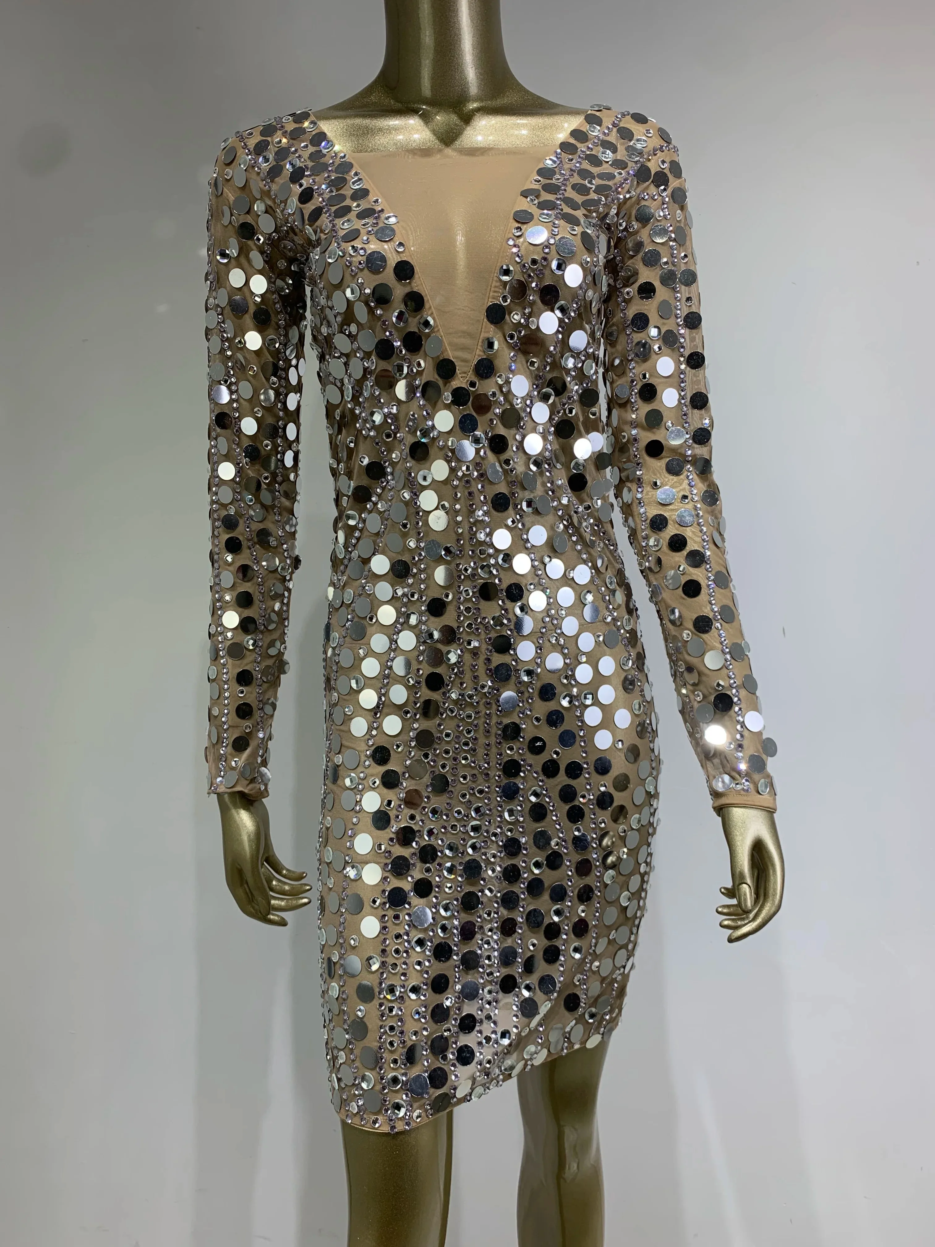 

2024 Women Celebrity Sexy Long Sleeve Sexy Stretch Gauze Mini Dress Elegant Evening Party Club Dress