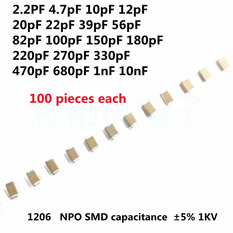 

1206 NPO MLCC SMD емкость 1 кВ ± 5% Образец упаковки