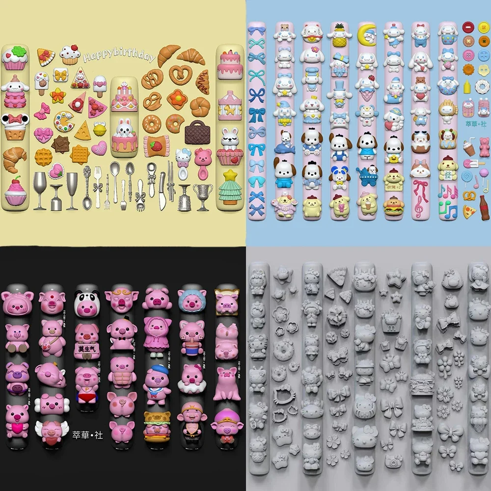 

Large Size Sanrio Pochacco Cinnamoroll 3D Acrylic Nail Art Mold Hellokitty Kuromi Cartoon Panda Pig Bow Silicone Nails Mold