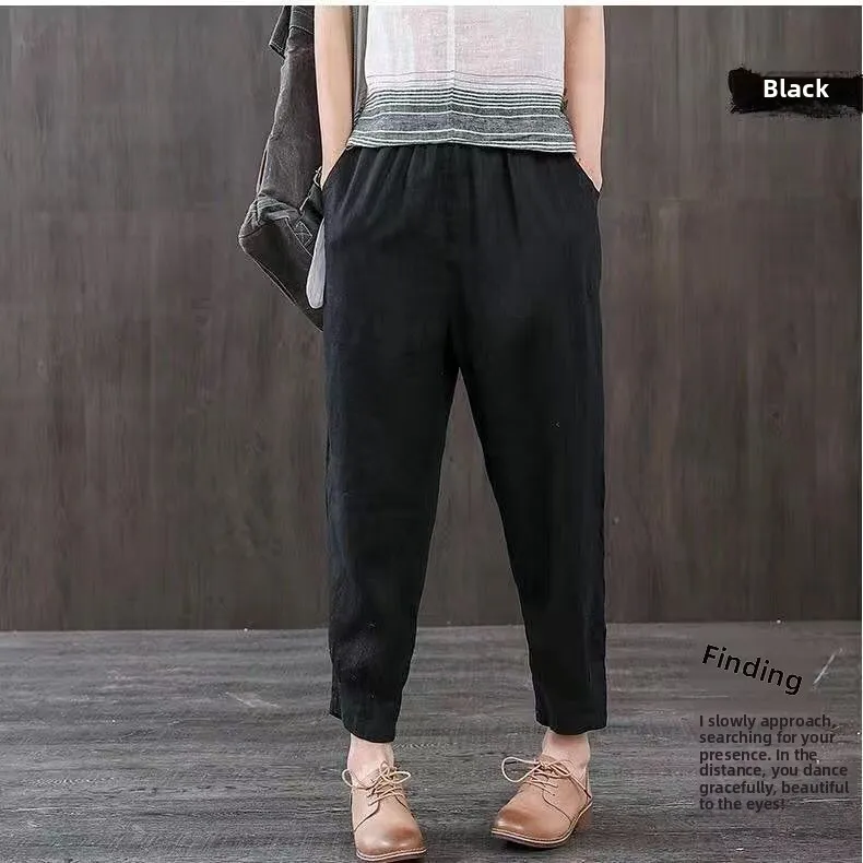 New Women's Casual Pants Thin Loose Cotton Linen Nine Points Harlan Bla Mom Straight Leg Pants Spring Summer High Waist