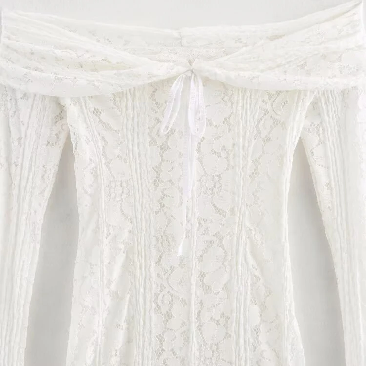 فستان نسائي جديد من JNLEAOG لفصل الخريف بتصميم عصري بكتف واحد ودانتيل قصير على الطراز الفرنسي بخصر مرتفع وأكمام طويلة من البو... #1