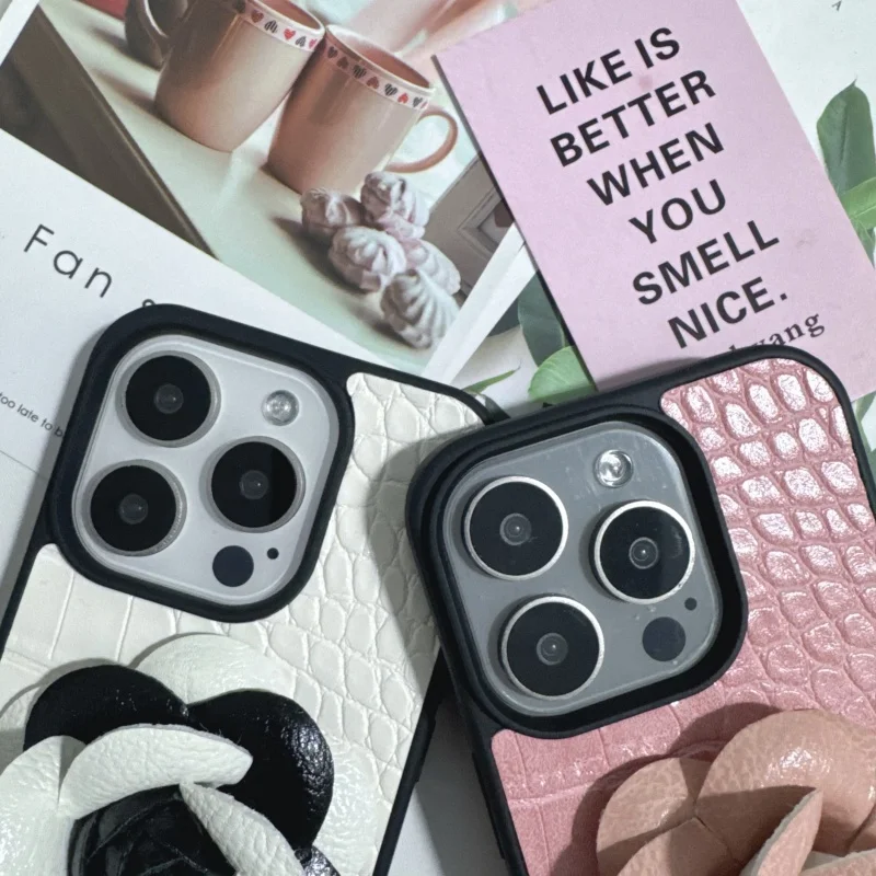 Fashion 3D camellia flower animal PU leather Case for iPhone 16 15 14 Phone Cover 15 13 12 11 Pro MAX Hard Shockproof Back Funda