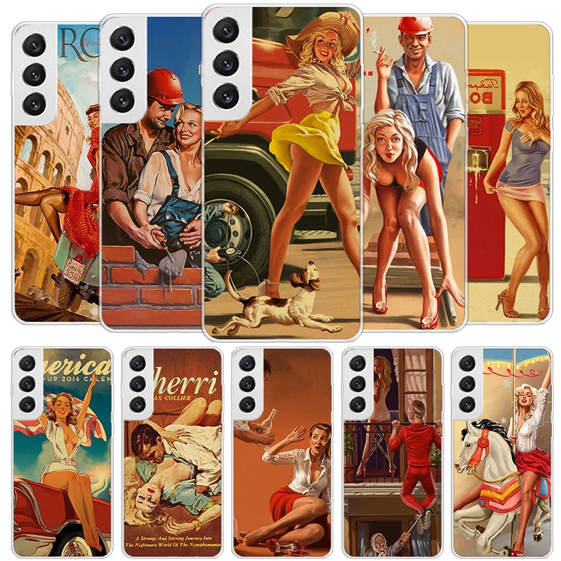 Sexy Pin Up Girl Vintege Cover Phone Case For Samsung Galaxy S24 Ultra S23 S22 S21 S20 FE S10 Plus S10E S9 S8 + Soft Fundas Shel