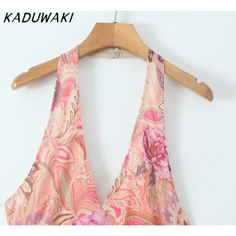 KADUWAKI Summer New Slimming Elegant Halter Neck V-Neck Open-Back Bodycon Dresses Casual Lady Long Sleeveless Hawaii Sexy Dress