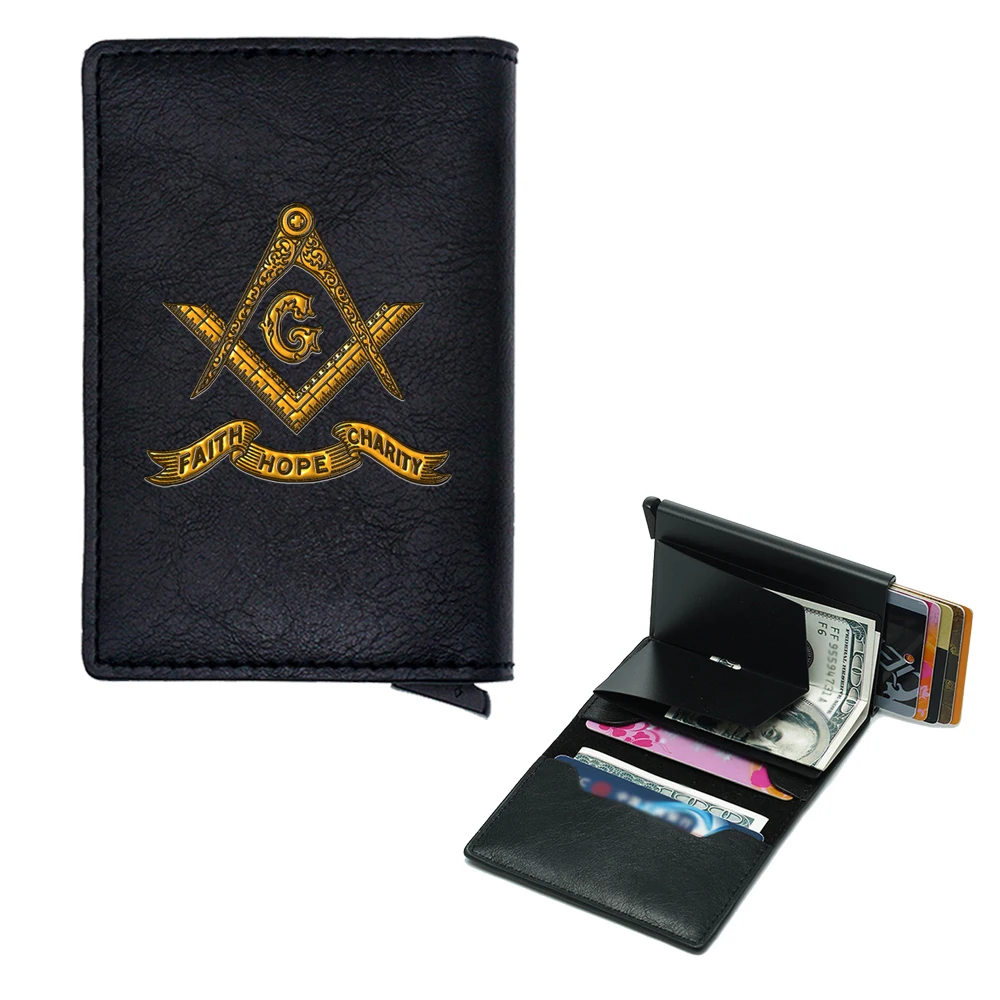 Masonic Faith Hope Charity Cover Rfid Credit Card Holder Men Wallets Bank Cardholder Case Small Slim Thin Mini Women Wallet