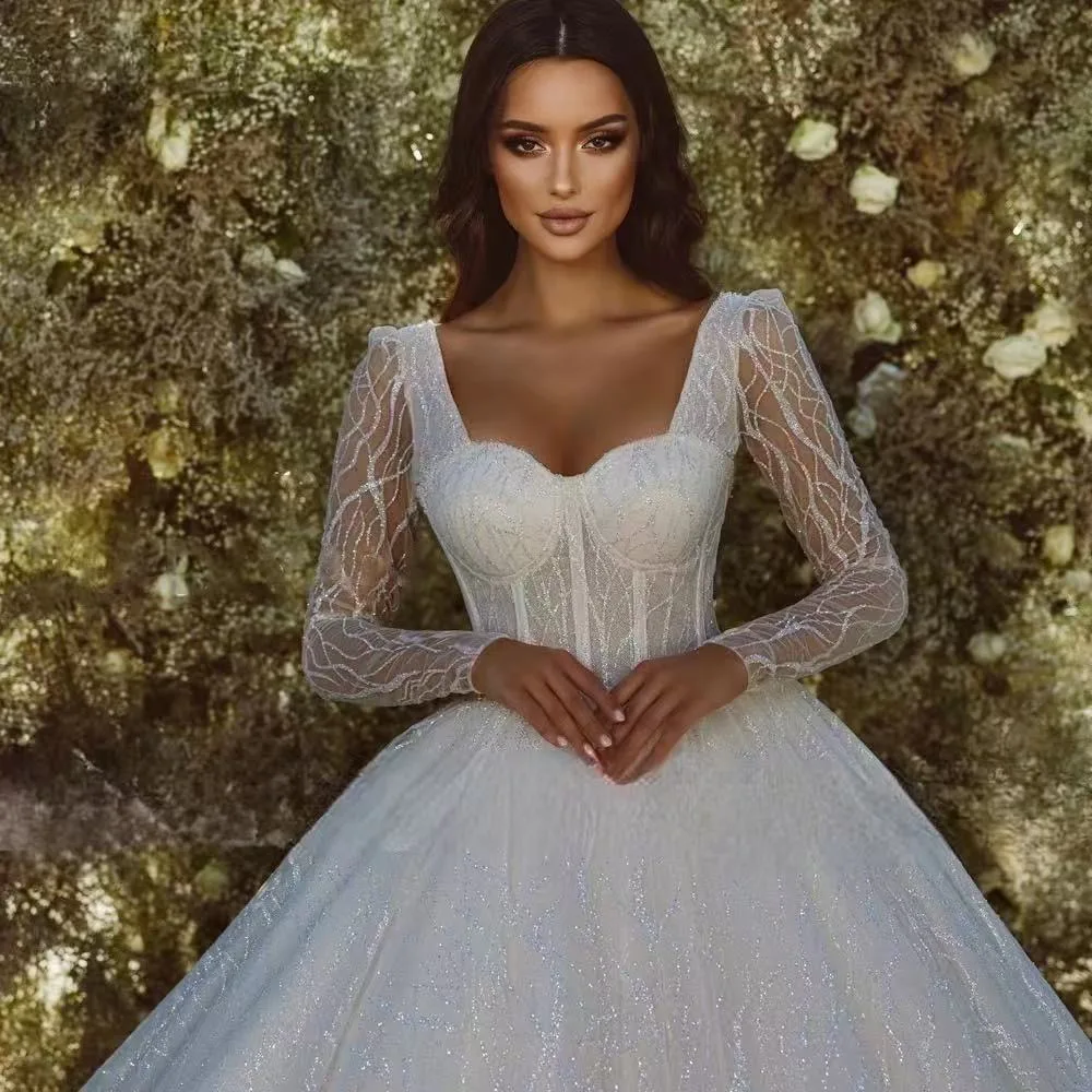 One Life Customizd Long Sleeves Lace Wedding Dresses Back Robe Square Neck Ball Gown Beaded Bridal Gowns Vestidos de novia 2025