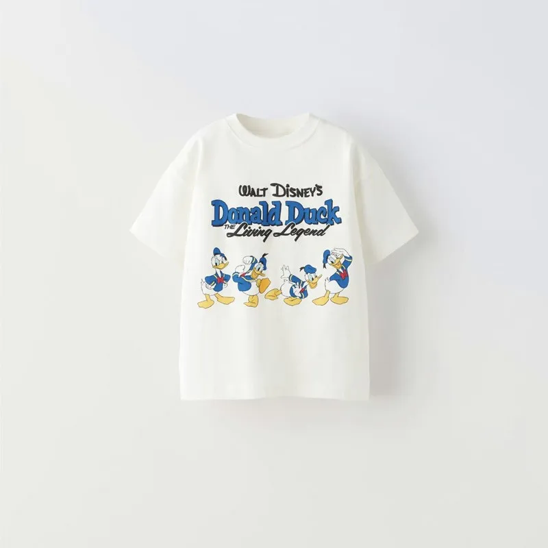 Donald Duck Cartoon T-shirt For Boys Clothes 1-7 Age Children Short Sleeve Tops Crewneck Tees Summer Kids Clothing Girls Tshirt