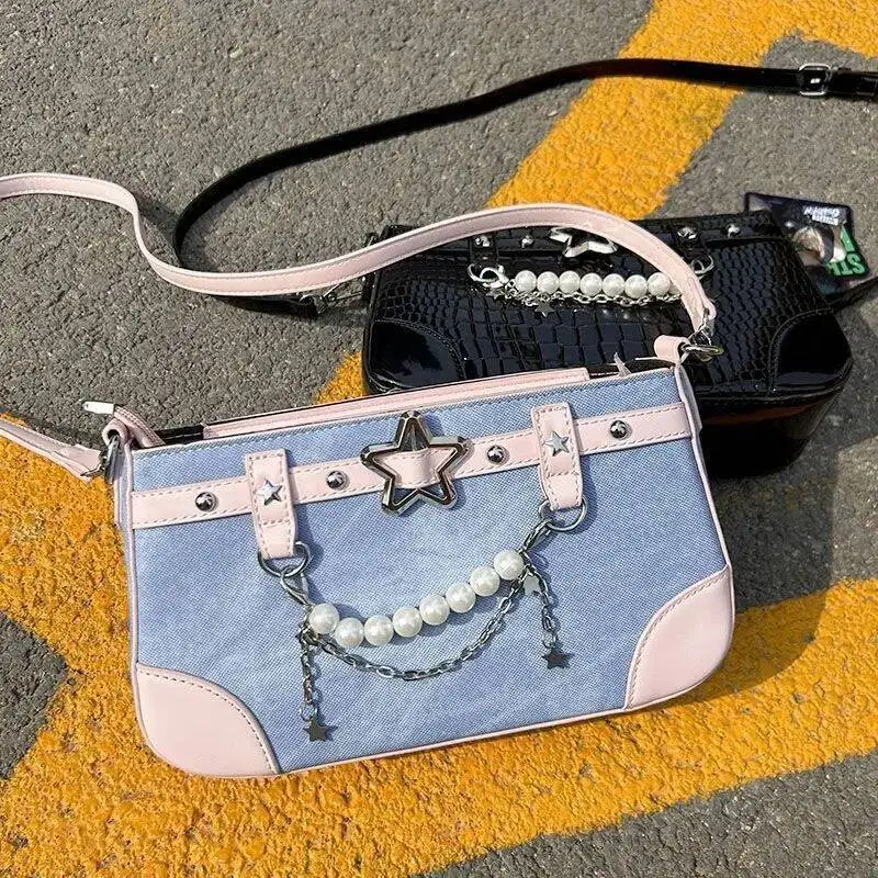 Bloom Transparent Denim Itabag Women Haruku Aesthetic Anime Pain Bag Female Versatile Casual Crossbody Bags Purse 2025 New