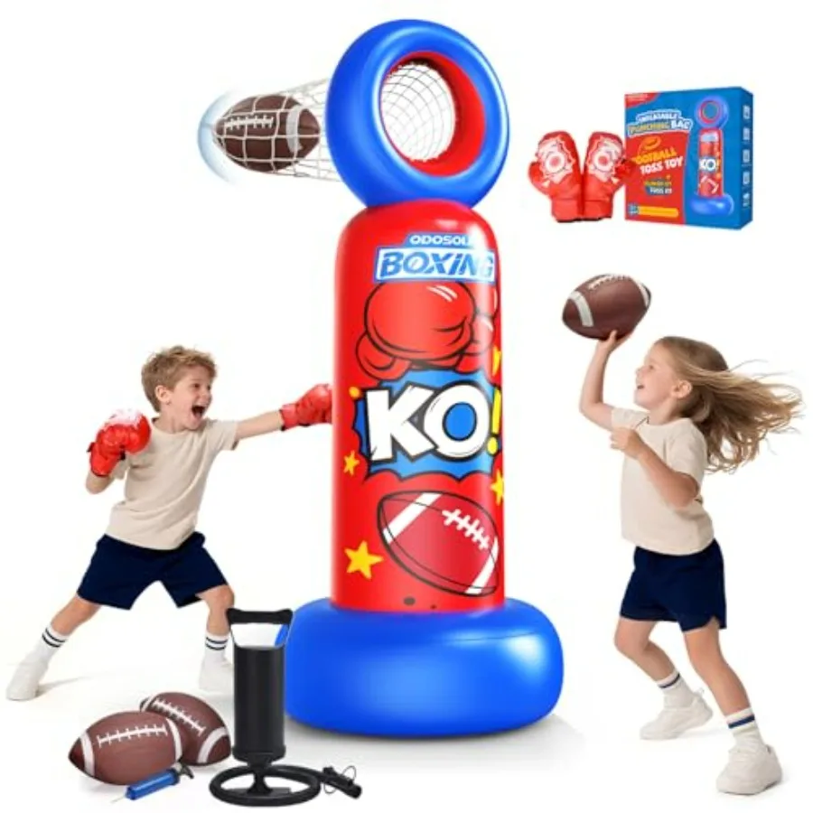 

Inflatable Punching Bag for 2-in-1 Freestanding Boxing Bag with Football Toss Game 68.8'' Heavy Duty Karate Taekwondo Toy for B