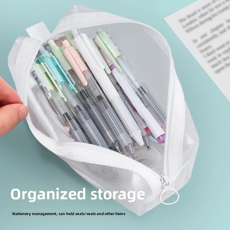 Double-layer Mesh Pen Bag, Transparent Student Exam-specific Stationery Pencil Bag, Office Storage Bag with Large Capacity