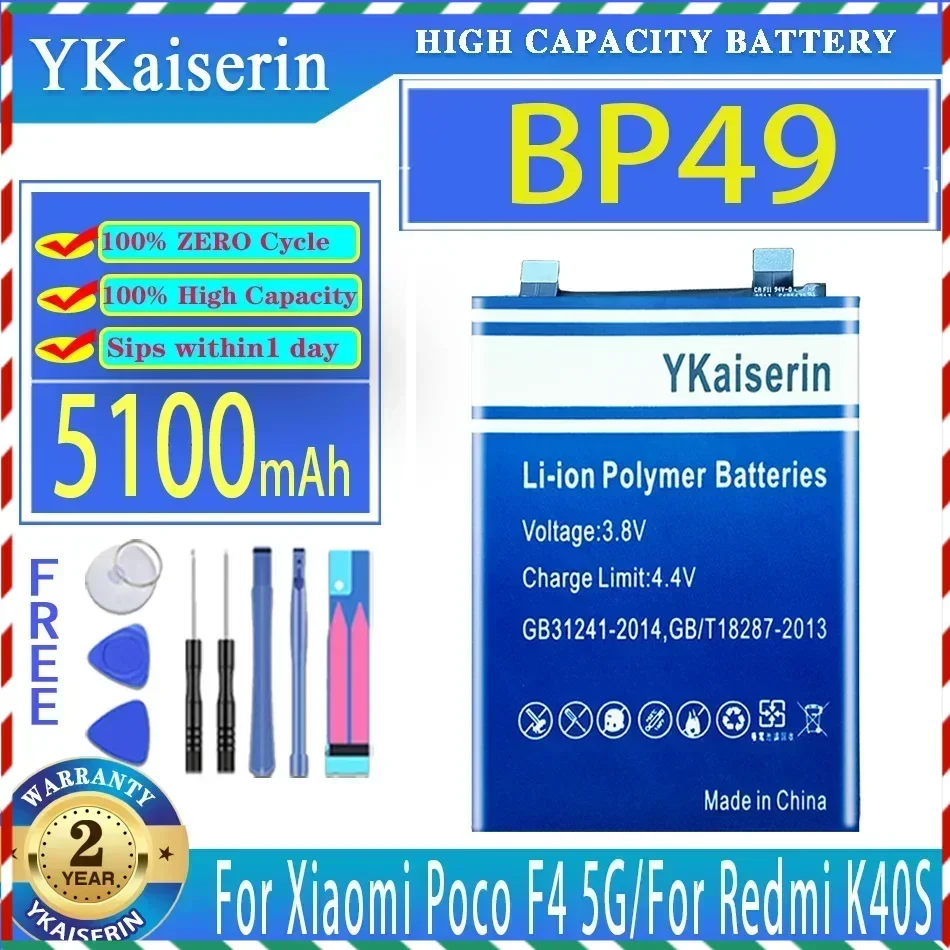 YKaiserin 5100mAh Replacement Battery BP49 For Xiaomi Poco F4 5G for Redmi K40S Mobile Phone Batteries