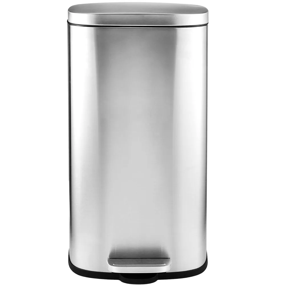 

Trash Can, Stainless Steel Kitchen Garbage Can, Step Waste Bin with Hinged Lid and Removable Inner Bucket, Soft-Close