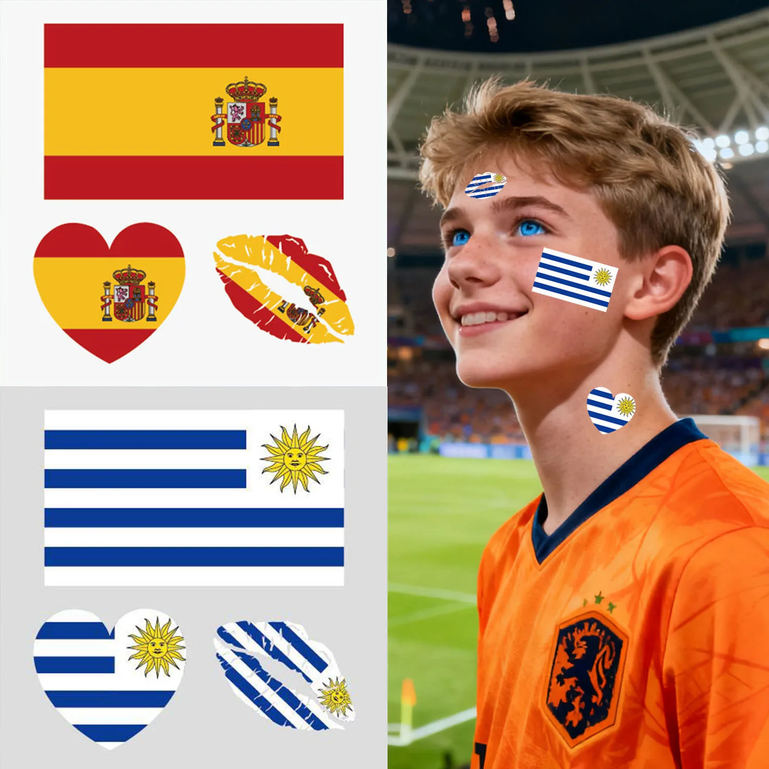 2026 Spain US Uruguay Flag Face Stickers for Women Men Football Fans Brazil Canada Mexico Water Transfer Decoration Sticker