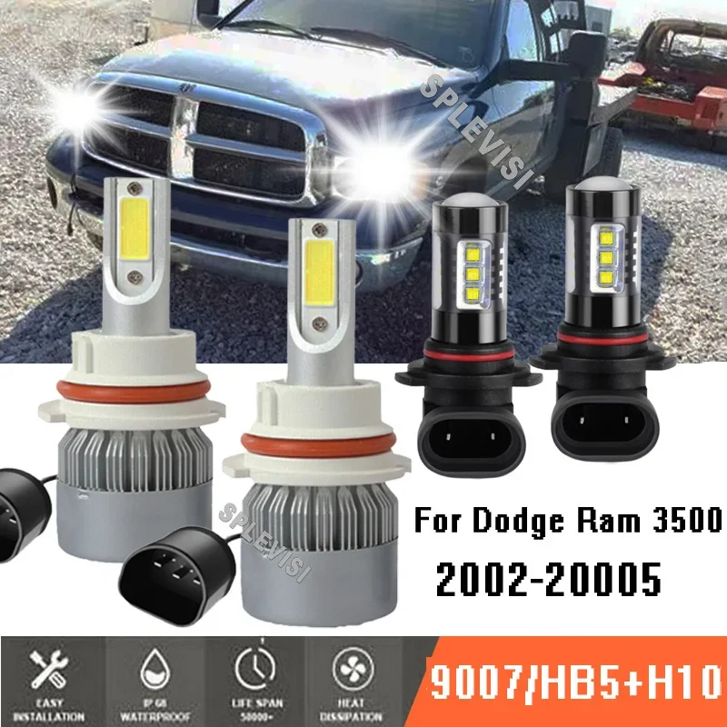 

Pack of 4 9007 HB5 led headlight H10 fog lights 6000K 12v for Dodge Ram 3500 Pick Up 2002-2005 2002 2003 2004 2005