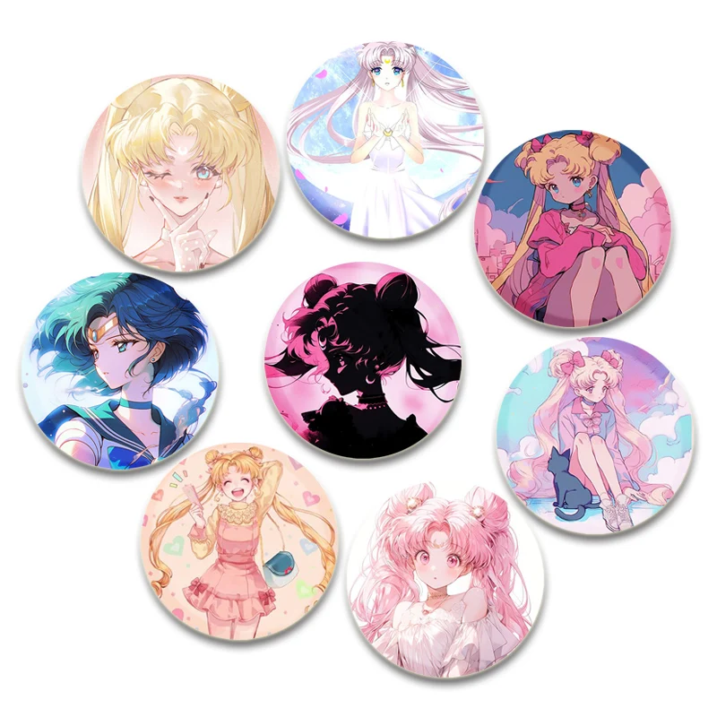 Cute Cartoon Figure Tsukino Usagi Chibiusa Ami Rei Makoto Badge Anime Sailor Moon Brooche Jacket Jeans Lapel Pin Accessory Gift