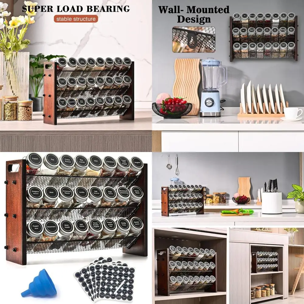 

Деревянная полка для специй на шкафу с 24 баночками и 180 этикетками для организации кухни