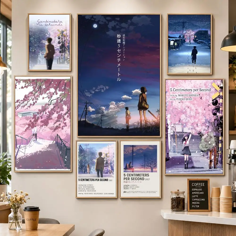 Anime 5 Centimeters Per Second Romance Poster PP Decorative Poster Water-Resistant Print Apartment Dorm Office Cafe Gift