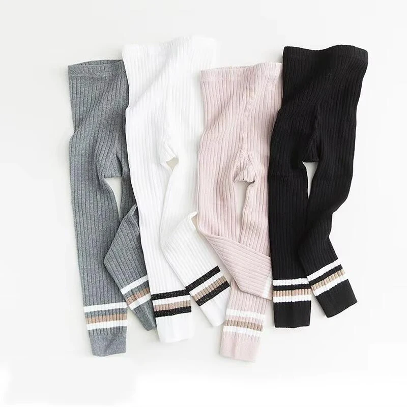 Solid Color Casual Knitted Girls' Leggings Spring Autumn Children's High Elasticity Leggings Girls' Baby Versatile Pants