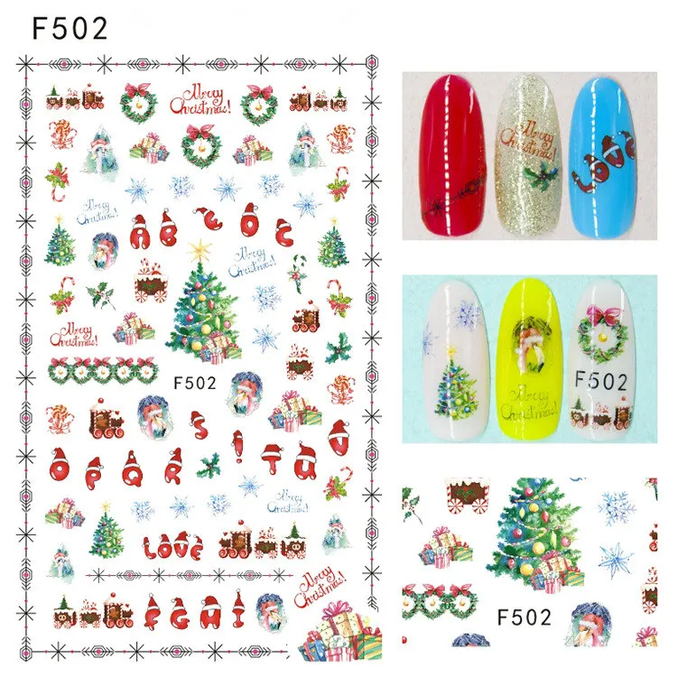 1Pc Christmas 3D เล็บสติกเกอร์ศิลปะฤดูหนาวเกล็ดหิมะ Xmas Tree กาวสติกเกอร์ Slider Decals Santa Claus ตกแต่งเล็บ