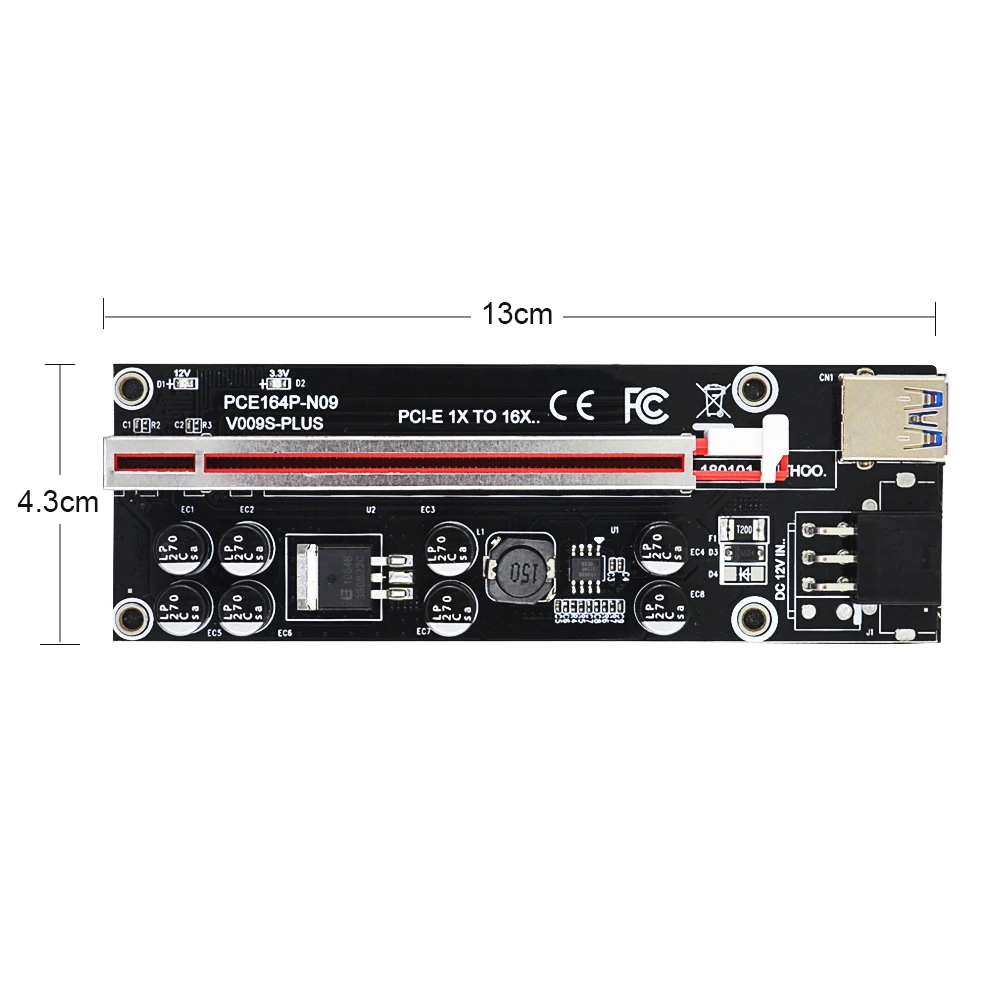 CHIPAL Dual LED VER009S V009S Plus PCI-E Riser Card PCIE 1X to 16X Adapter 100CM 60CM USB 3.0 Cable 6Pin Power for Graphics Card