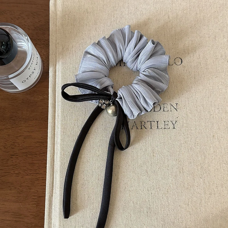 진주 리본 태슬 주름 원단 헤어 로프 여성용 우아한 심플 헤어 로프 패션 소녀 머리카락 손상 없음