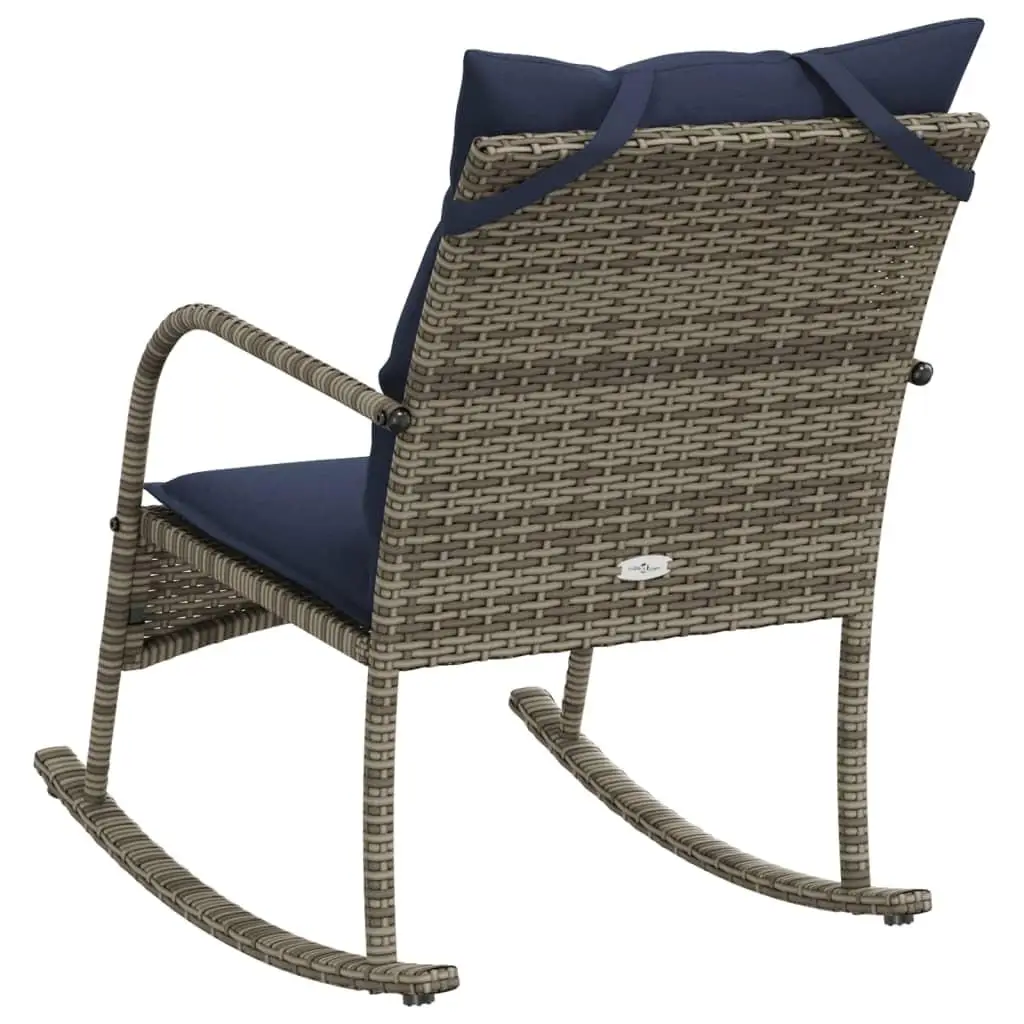 Gray Poly Rattan Patio Rocking Chair with Cushions - Comfortable Outdoor Furniture