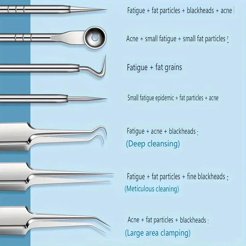 8 stuks professionele gezichtscomedondrukker pincet, hoge precisie roestvrijstalen pincet-naald-bektang gereedschapsset