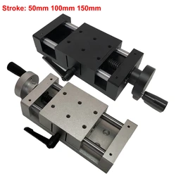 50mm 100mm 150mm Aluminum Alloy Manual Stage Sliding Table Cross Roller Linear Rail Stage 80*80mm Linear Guide Platform
