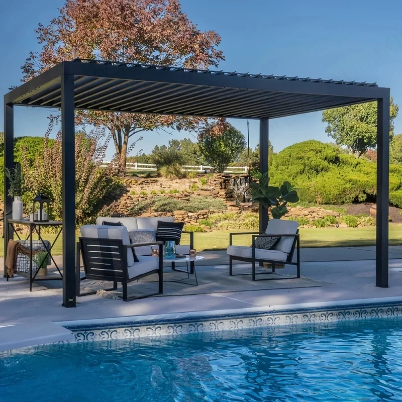 OEM Factory Custom Made Aluminum Gazebo Pergola with Motorized Louver Roof 3x3 3x4 4x4 4x6 6x4m Outdoor Garden & Balcony