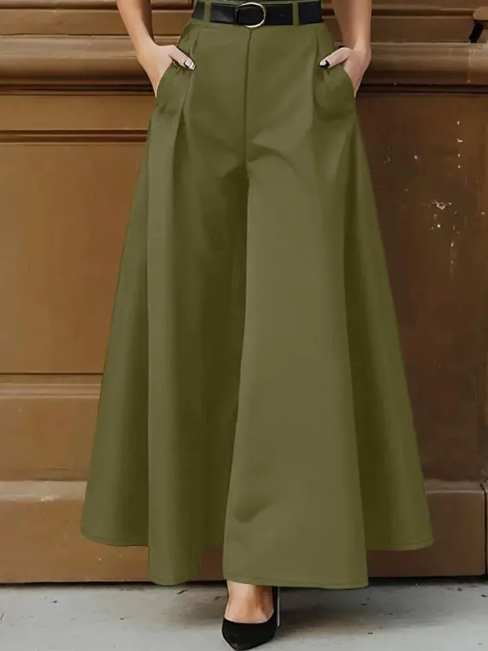 High Waist Loose Umbrella Skirt Pants Women Casual Straight Leg Pants Polyester Fiber Non Iron Easy Care Daily Wear